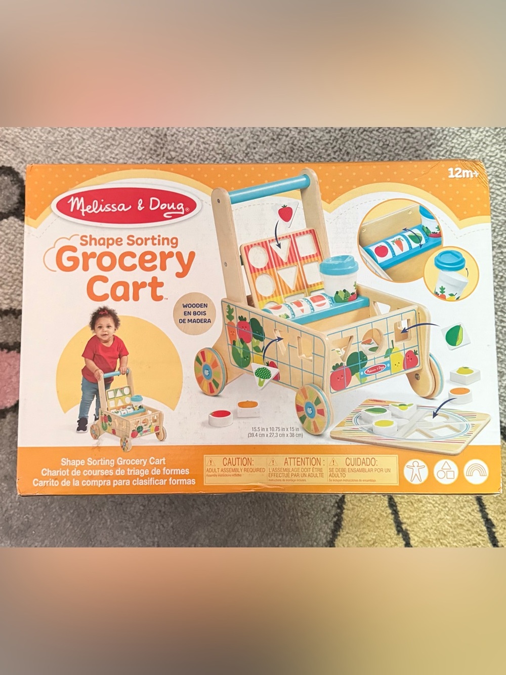 Melissa & Doug Blue and Natural Wooden Shape-Sorting Grocery Cart